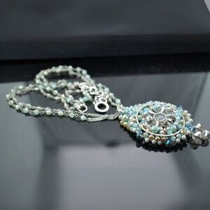 (13) Rush by Denis and Charles Beaded Teal Blue Silver Tone Necklace